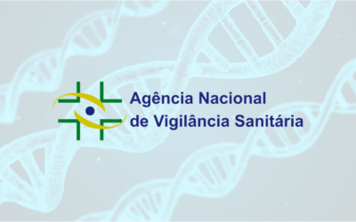 Logotipo da ANVISA sob imagem que remete a estrutura do DNA