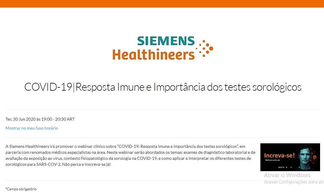 Siemens realiza webinar sobre resposta imune a testes sorológicos para Covid-19 no dia 30